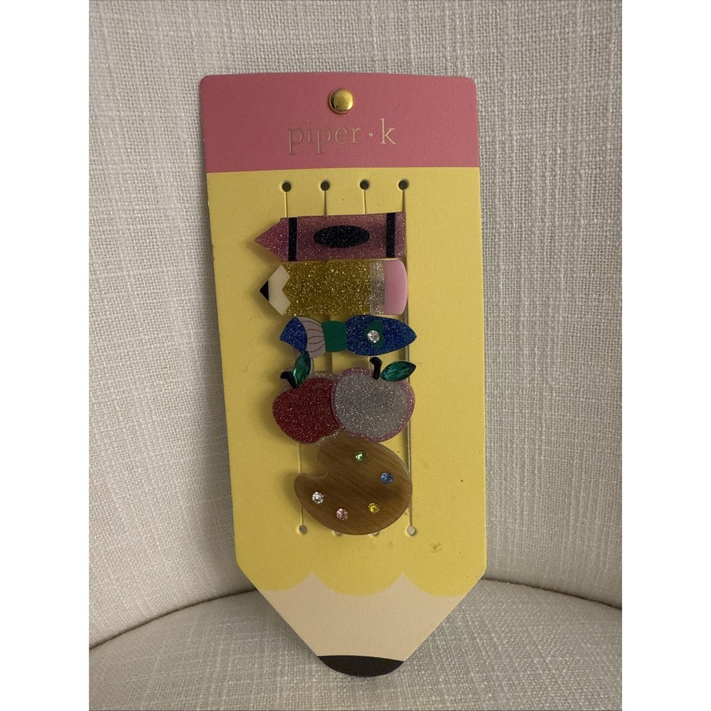 NEW Piper K Back To School‎ 5pk Hair Clips Barrette, Teacher Kindergarten Girl